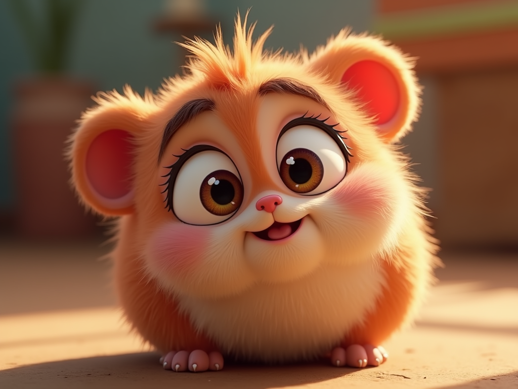 a cute character with big expressive eyes, disney pixar style