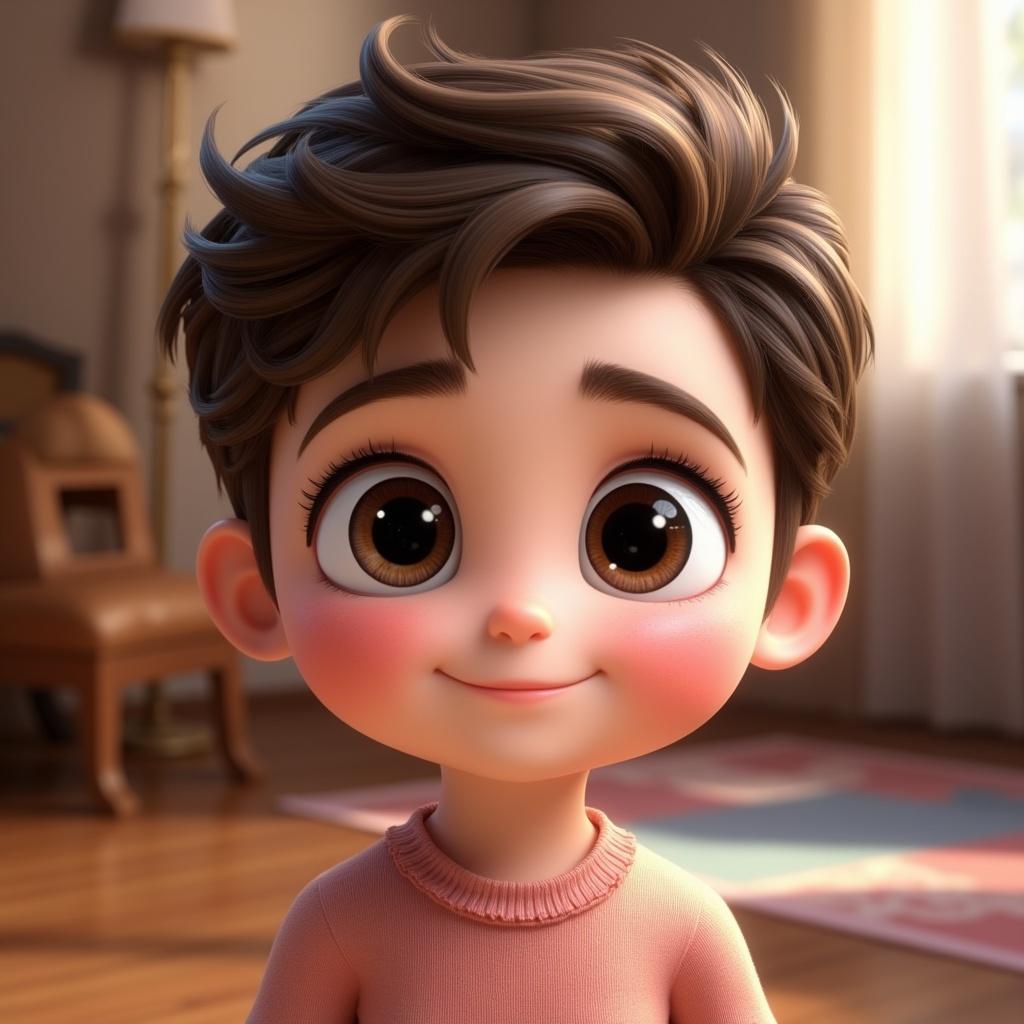a cute character with big expressive eyes, disney pixar style