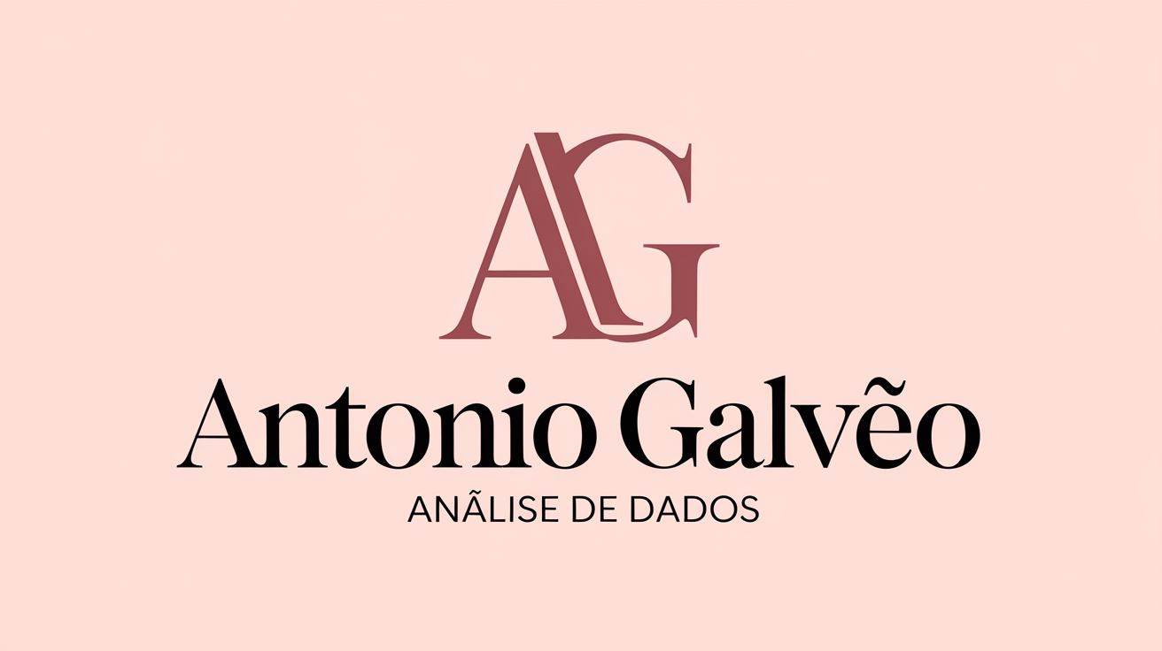Um logotipo elegante e sofisticado com a assinatura masculina e elegante "ANTONIO GALVÃO" em tinta preta. A assinatura é desenhada em um estilo fluido e com linhas finas, exalando um senso de autoridade e expertise. Abaixo da assinatura, o subtítulo "análise de dados" está escrito em fonte sem serifa em negrito, contrastando com a delicada caligrafia acima. O design geral é limpo e moderno, refletindo um senso de profissionalismo.