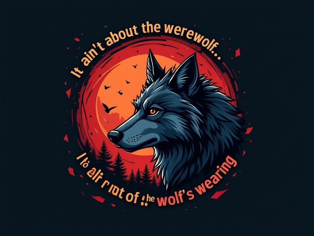 
make a logo that has the saying 
“It ain’t about the werewolf…
It’s all about what the wolf’s wearing.” 
