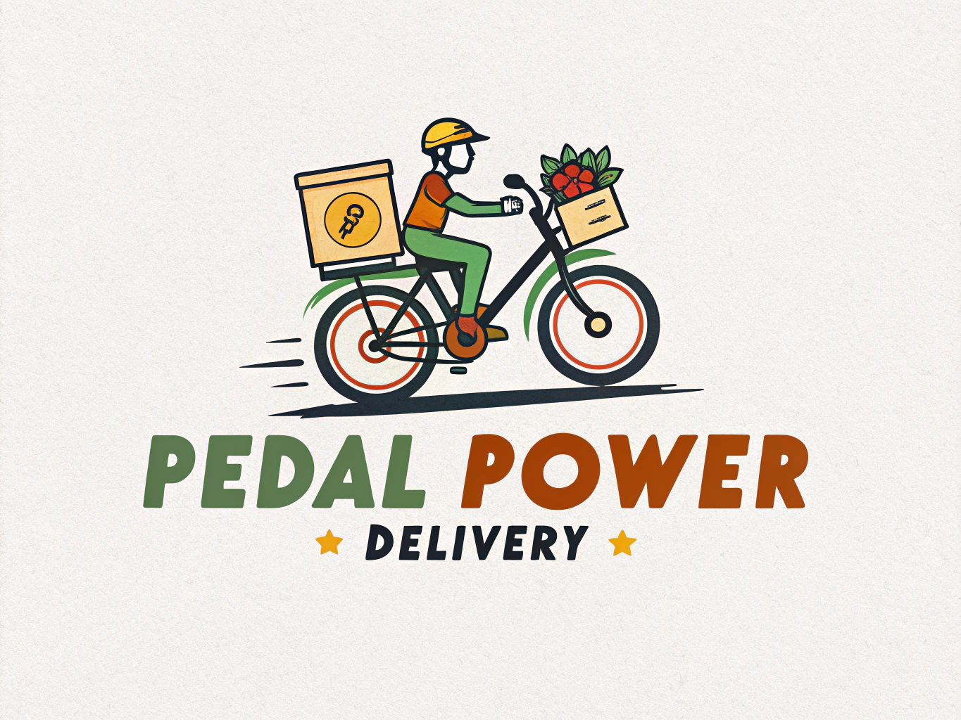 Crea un logo creativo de domiciliario con un título llamado Pedal Power Delivery