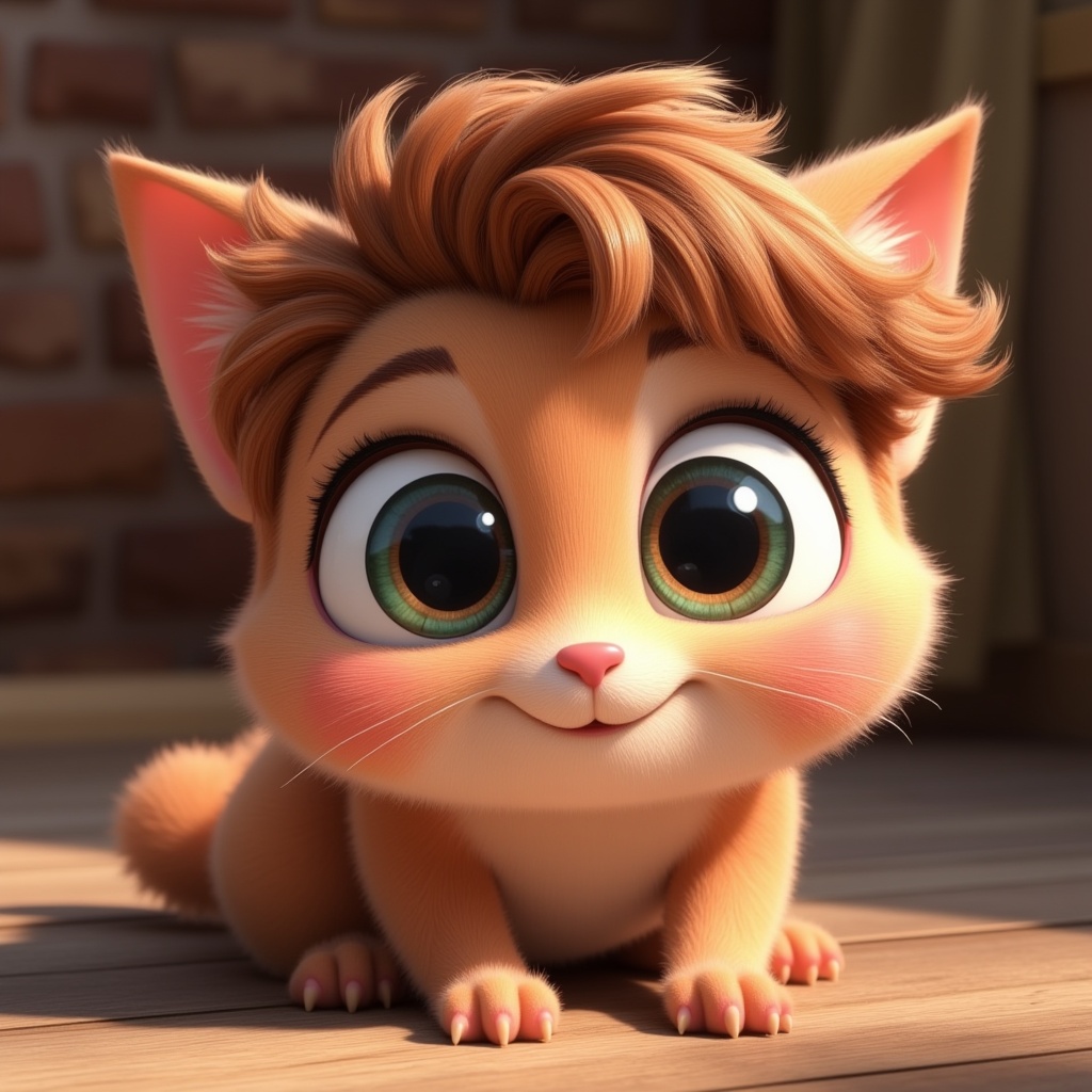 a cute character with big expressive eyes, disney pixar style