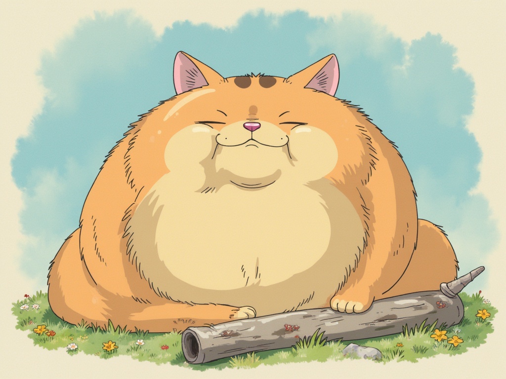 a fat cat, ghibli style