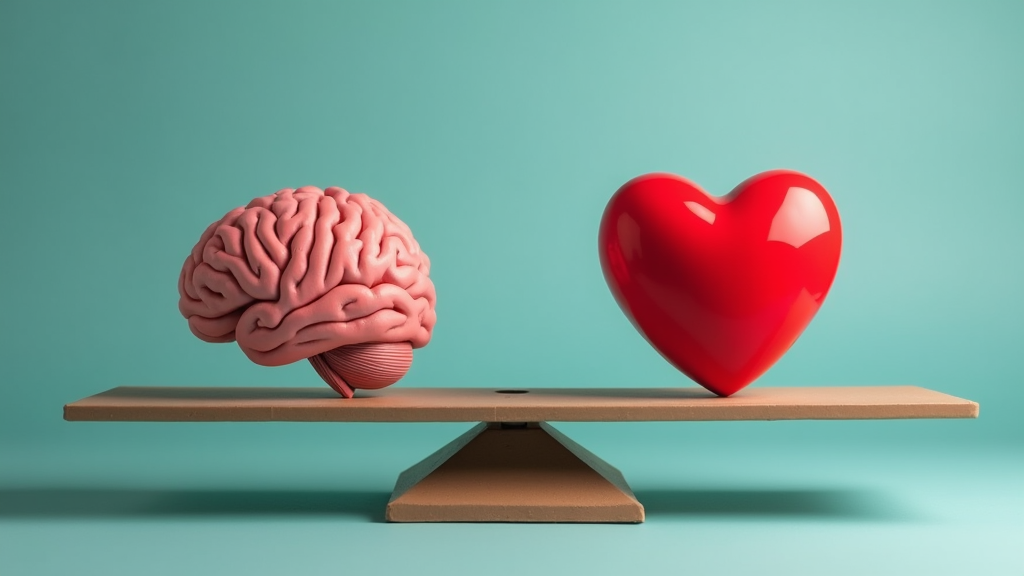 a scale where the weight is exact by a heart on the right side and a brain on the left side