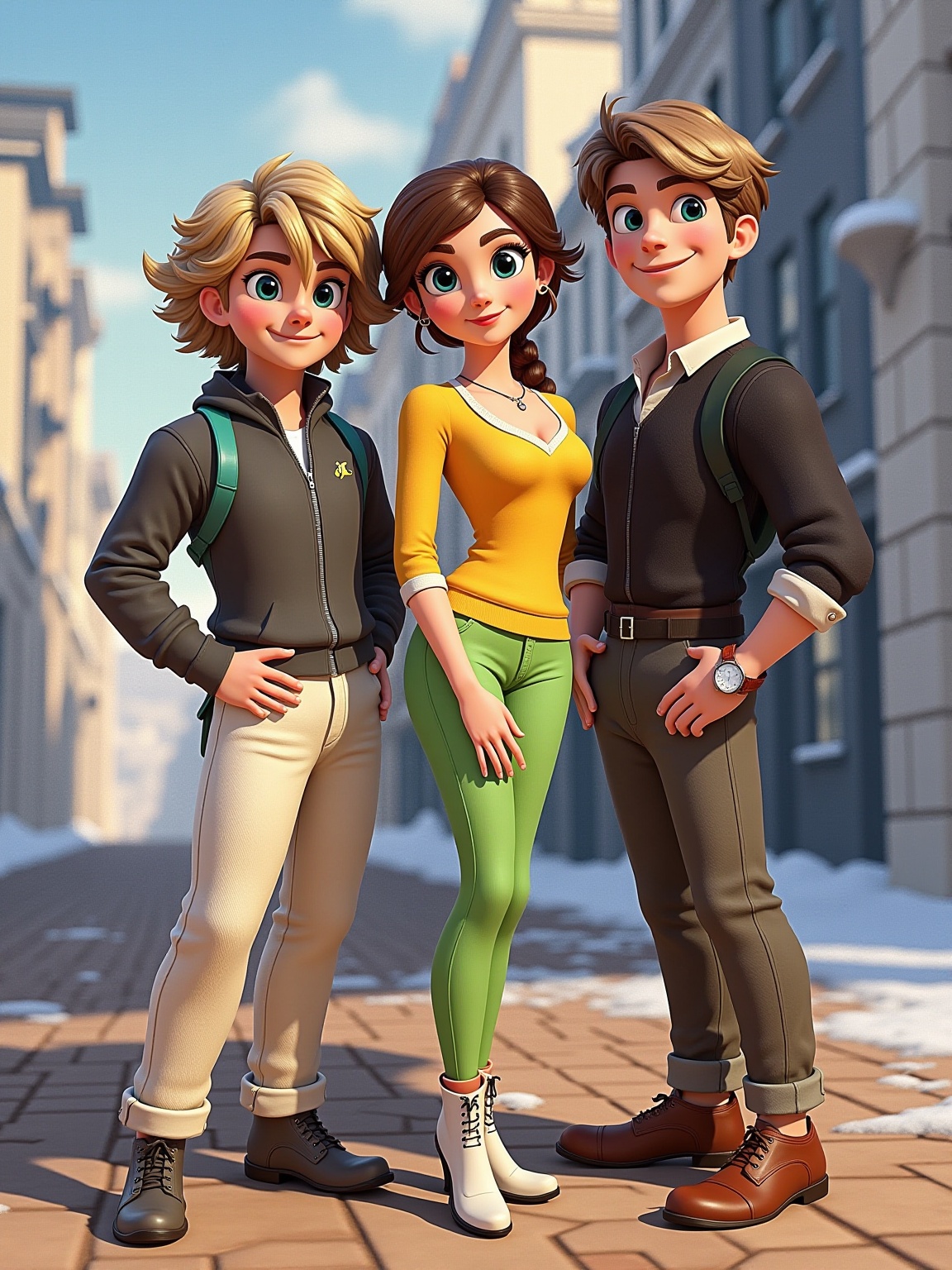 Make photos of all three characters in the style of Disney Pixar to look cartoony.