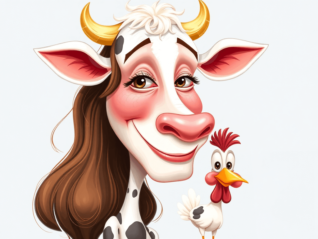 A whimsical caricature of Mom of "cow and chicken"
