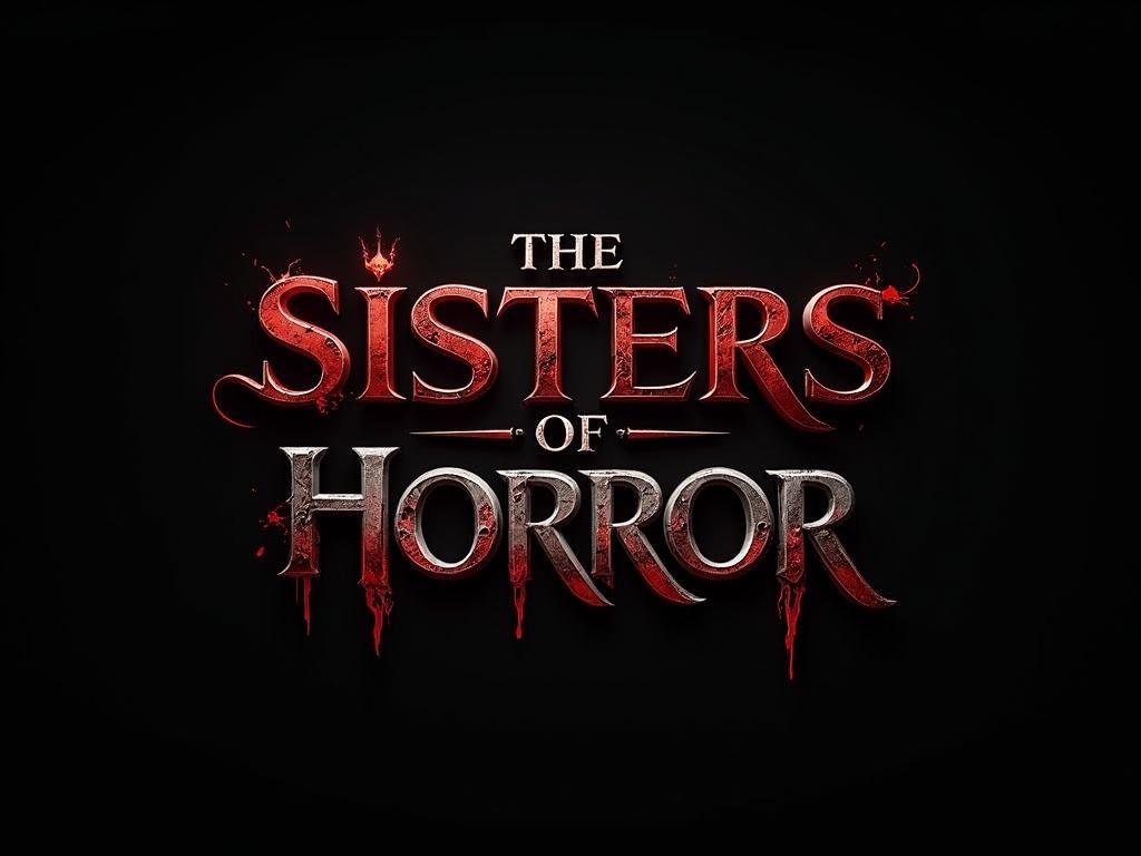 A dark, cinematic horror logo for ‘The Sisters of Horror,’ 