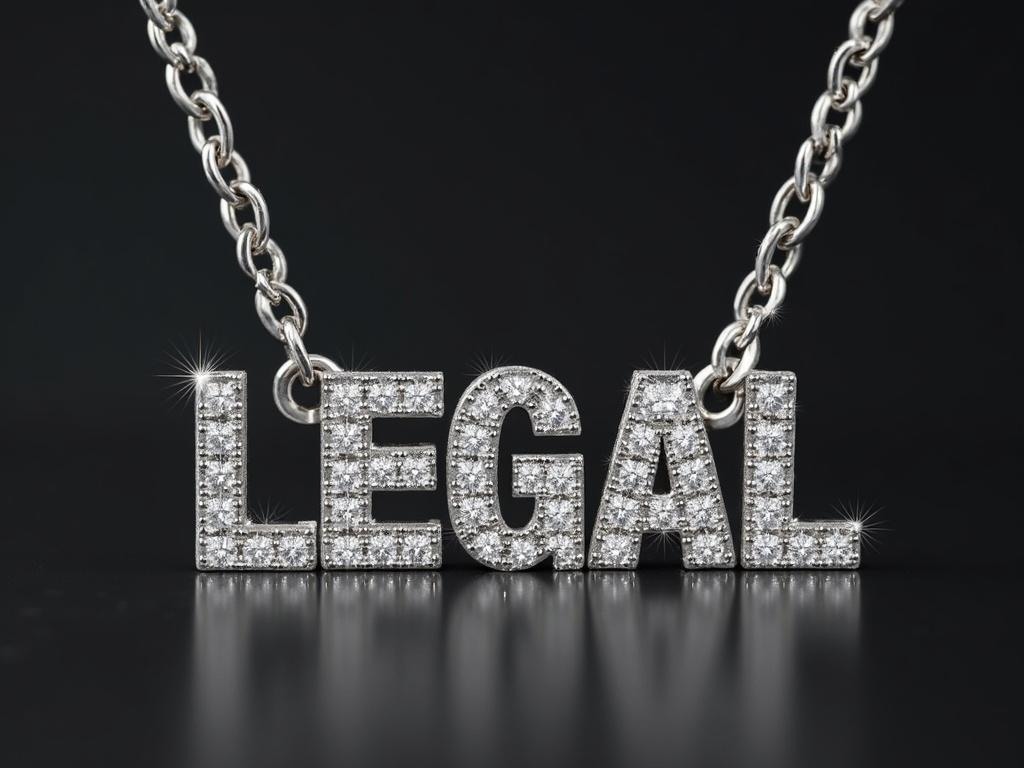 Create a silver chain with shiny diamonds with a name " LEGAL"

