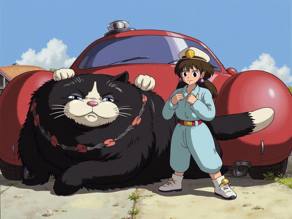a fat cat, ghibli style