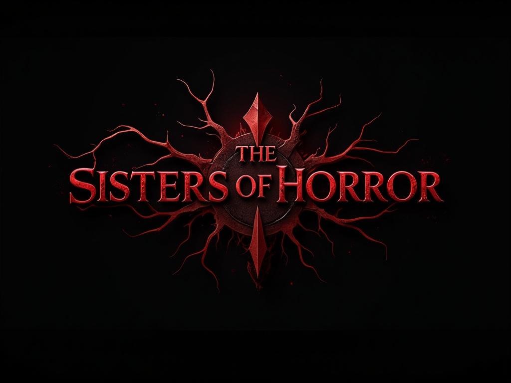 A dark, cinematic horror logo for ‘The Sisters of Horror,’ 
