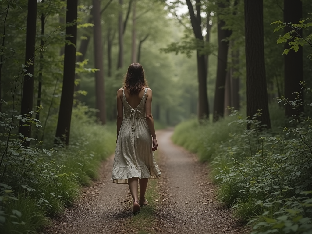 a-woman-in-a-dress-walking-down-a-path-s9l0yj9yyq