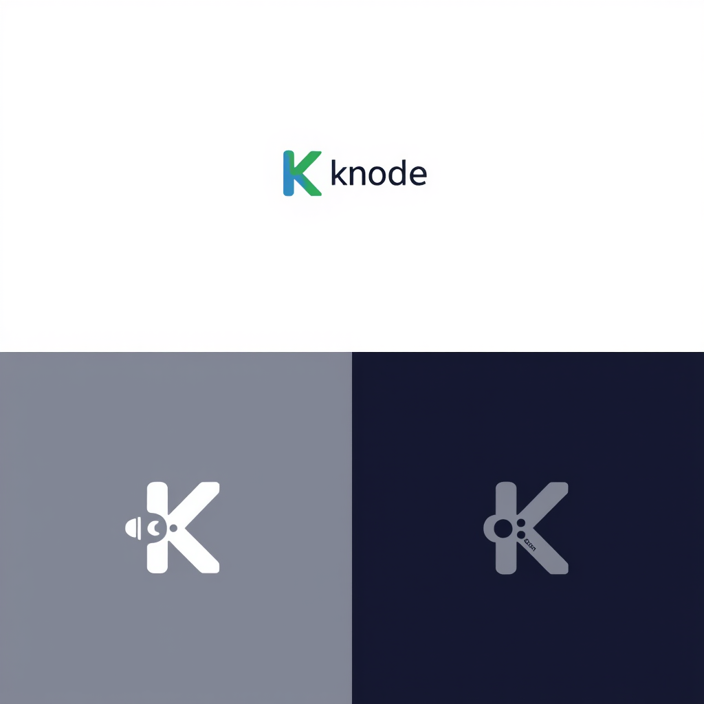 Logo Concepts
The Connected K:

Concept: A stylized lowercase "k" where the two diagonal lines (the "legs" of the k) subtly connect to form a small, abstract node or circuit point. The dot of the "i" in ".tech" could also be a subtle node.
Visual: Imagine a modern, slightly geometric "k" that feels like it's part of a network diagram.
Color Palette: Could use a vibrant tech blue or green, perhaps with a subtle gradient for depth.
Circuitry Node:

Concept: The "o" in "knode" is replaced or augmented by a simple, clean circle with a few tiny lines extending from it, mimicking a connection point on a circuit board. The "k" and "node" could be in a sleek, sans-serif font.
Visual: A minimalist approach with a clear tech reference.
Color Palette: Monochromatic (e.g., dark gray on white, or white on dark blue) for a sophisticated tech look, with the node element in a contrasting, subtle highlight color.
Abstract Network Hub:

Concept: Focus on the "node" idea as a central point of connection. This could be a very small, abstract graphic resembling a simplified network hub or a point where multiple lines converge, placed subtly before or after the "knode.tech" text, or even integrated within the "k" itself.
Visual: Think clean lines, possibly an arrow pointing inwards or outwards from a central dot.
Color Palette: Could use a brighter, more energetic palette like electric blue and purple, or a more understated gray and silver.
General Design Principles for all concepts:
Simplicity: Small logos need to be easily recognizable at various sizes.
Scalability: Ensure the logo looks good whether it's on a favicon, a website, or a business card.
Modernity: Reflects the "tech" aspect of the brand name.


Make variant for dark background and png file with transparent background. 
