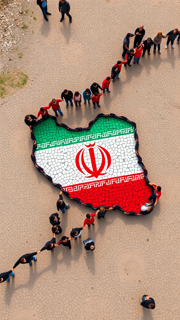 People along the Iranian border joined hands and formed a human chain in the shape of a map of Iran