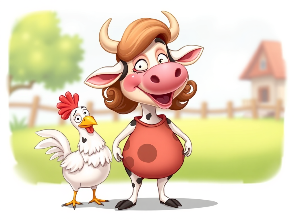 A whimsical caricature of Mom character of "cow and chicken" animation
