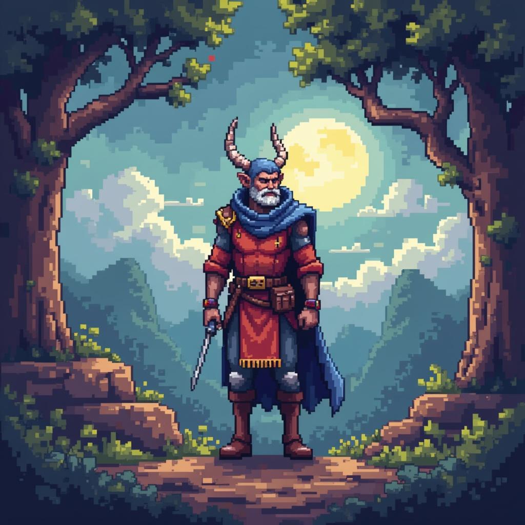 a character in a fantasy world, pixel art style