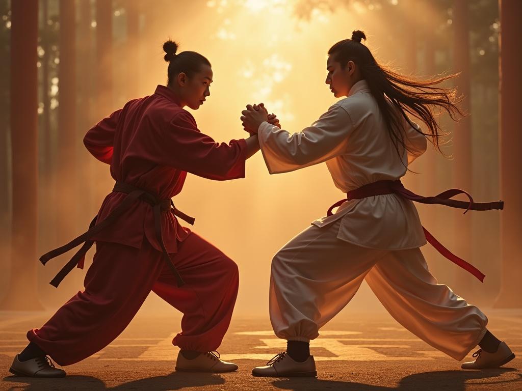 Two people fighting By kungfu very hard