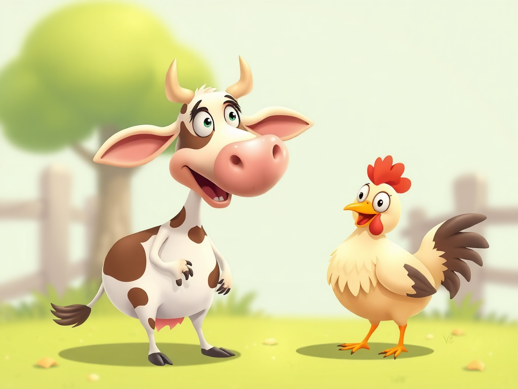 A whimsical caricature of Mom character of "cow and chicken" animation
