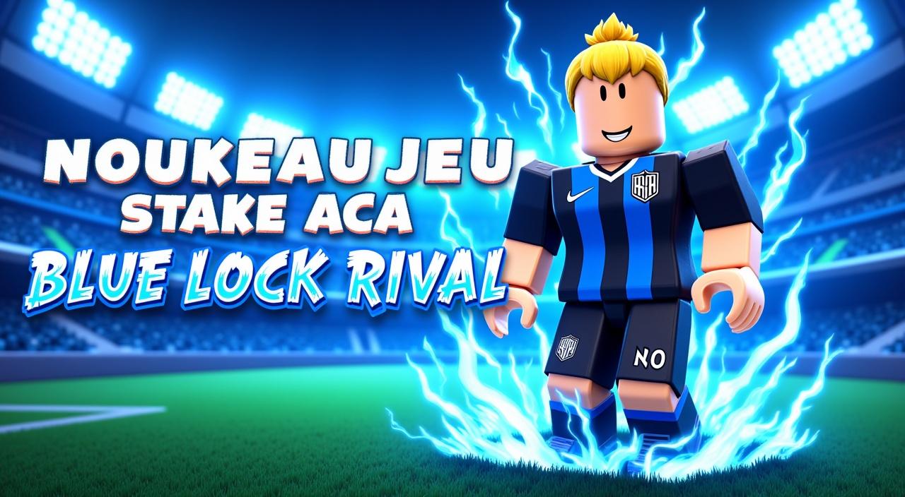 ✅ Personnage de Kaiser en style Roblox Blue Lock Rival avec son maillot bleu et noir
✅ Effets d’aura bleue et éclairs pour un look intense
✅ Fond dynamique avec un stade de foot futuriste façon Blue Lock Rival
✅ Texte impactant : "NOUVEAU JEU BLUE LOCK RIVAL" ou "DÉCOUVERTE DU JEU
