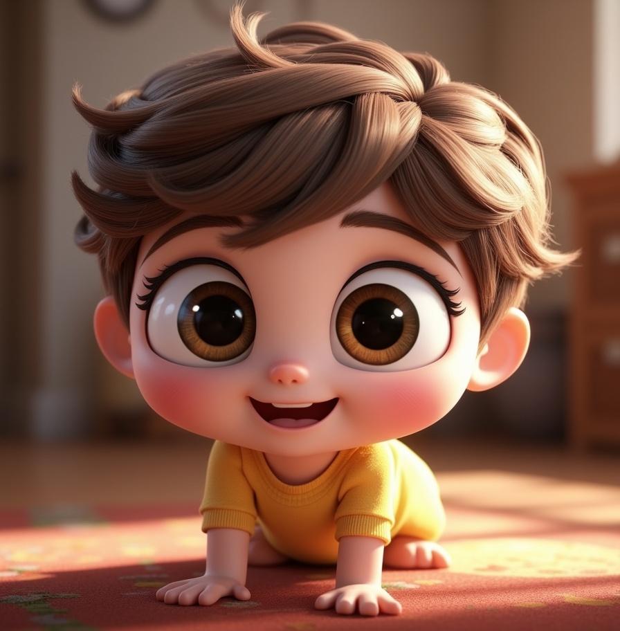 a cute character with big expressive eyes, disney pixar style