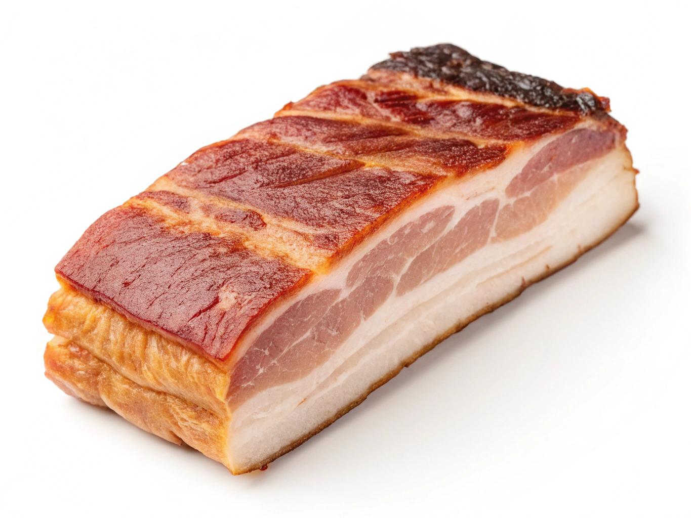 smoked  bacon piece on a white background
