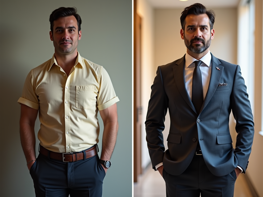 Create a before after fat to fit transformation of indian businessman

