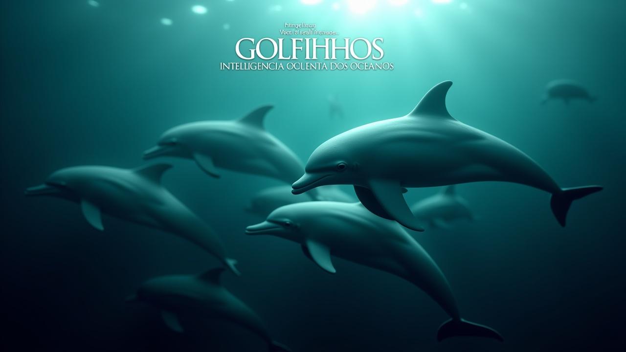 crie uma tumbnail para um vídeo dos golfinhos, quero uma tumbnail muito realista que remeta a inteligência dos golfinhos. Quero um título na parte superior dela assim "Golfinhos: Inteligência Oculta dos Oceanos". Lembrar de preservar as cores do mar, porém dar ênfase aos golfinhos para que seja chamativo para as pessoas que estão buscando. Lembrar também de fazer a imagem na resolução de tumbnail do youtube.
