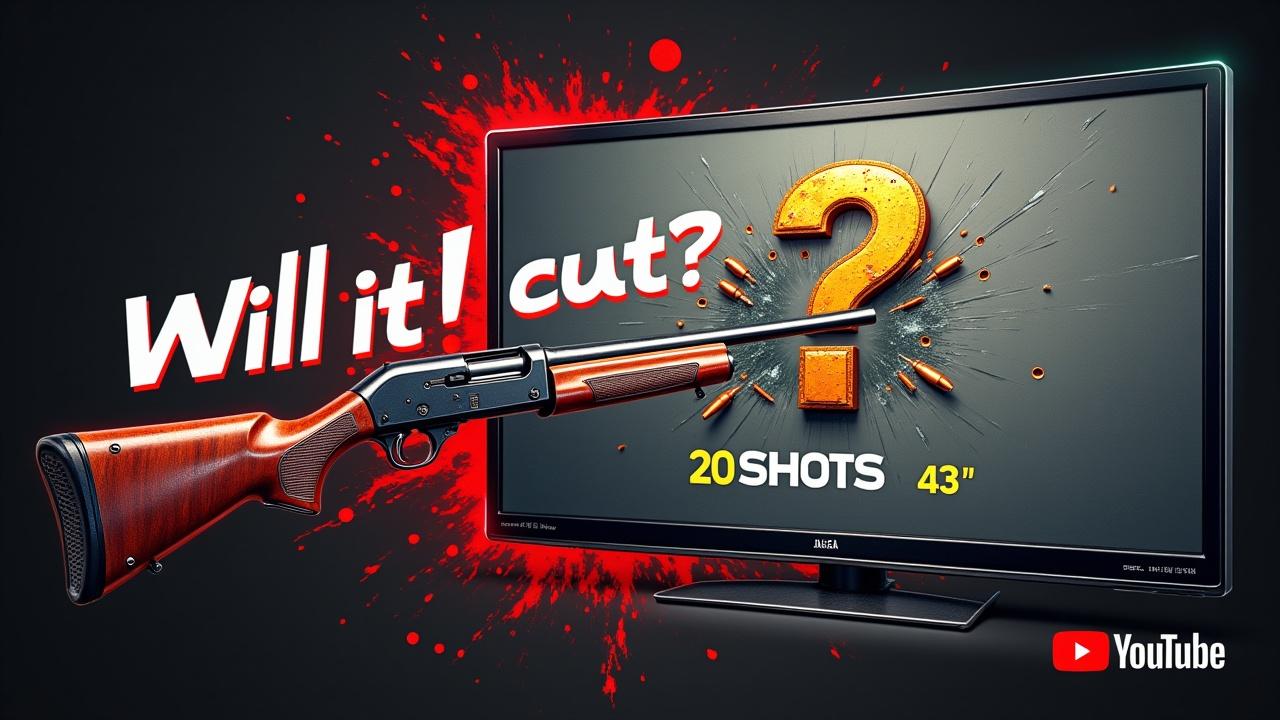 creating a beautiful clickable icon for youtube: Will Shotgun Saiga be able to cut a 43" TV in 20 shots🤔

создай 20 изображений
create 20 images