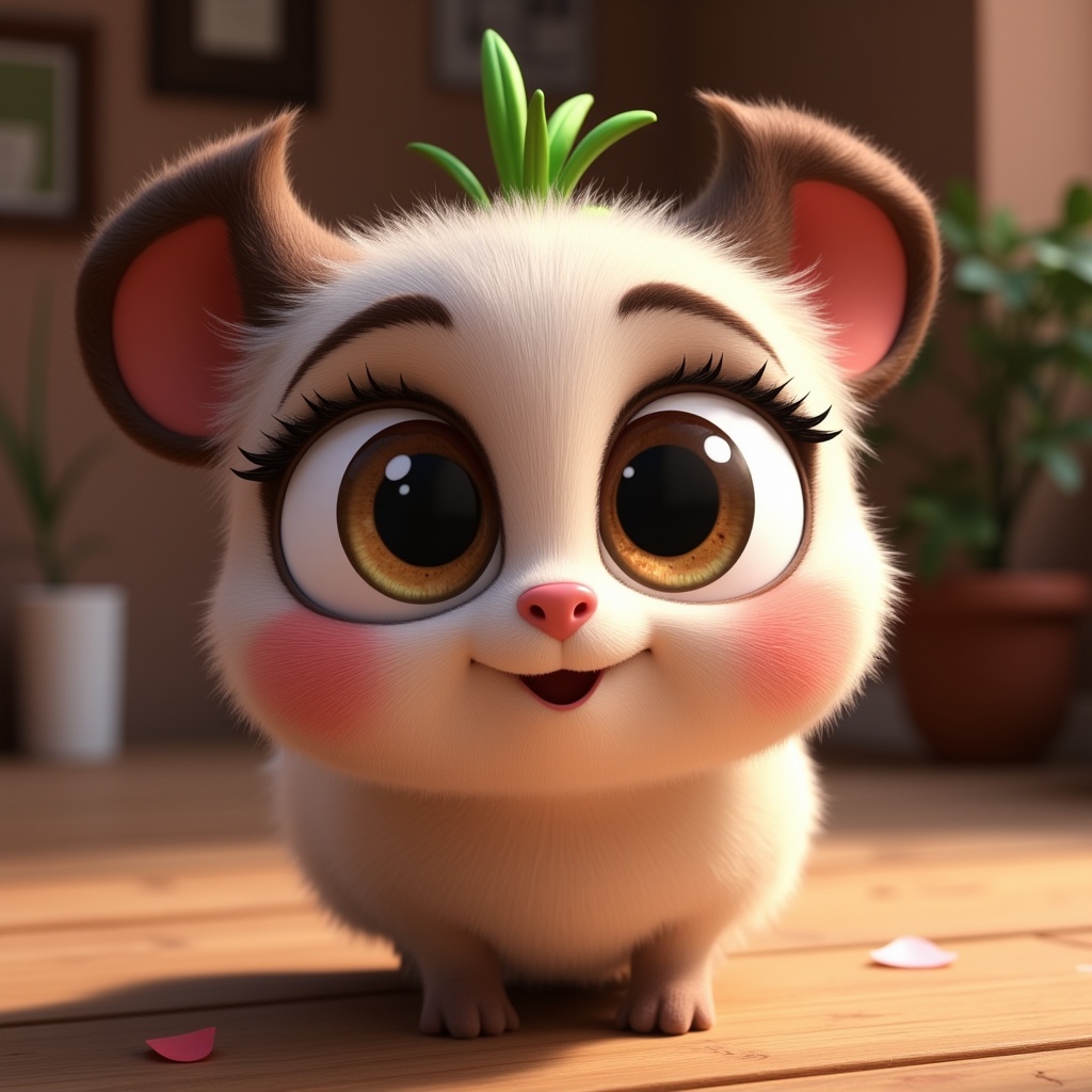 a cute character with big expressive eyes, disney pixar style