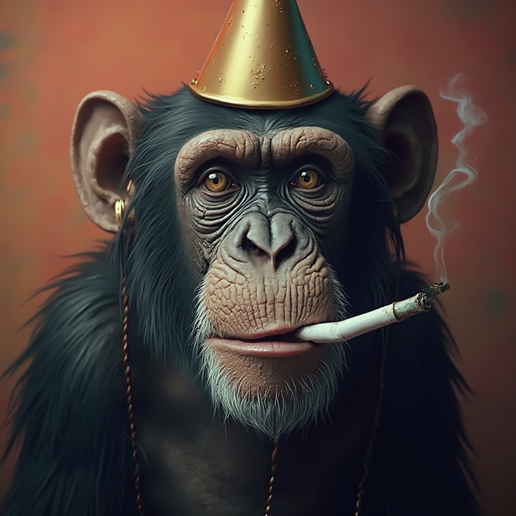 the-image-shows-an-old-chimpanzee-with-a-aig474781