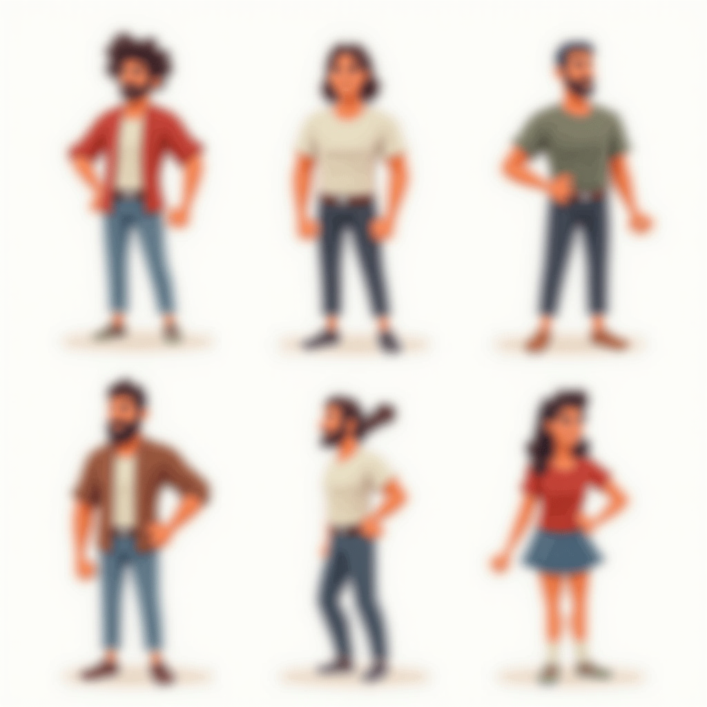 Generate a character sheet with 6 new character poses