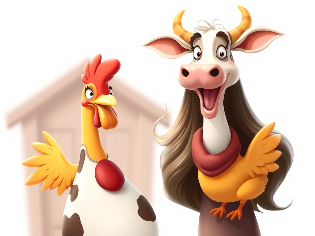 A whimsical caricature of Mom character of "cow and chicken" animation
