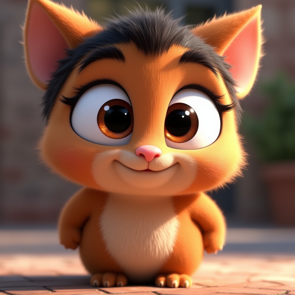 a cute character with big expressive eyes, disney pixar style
