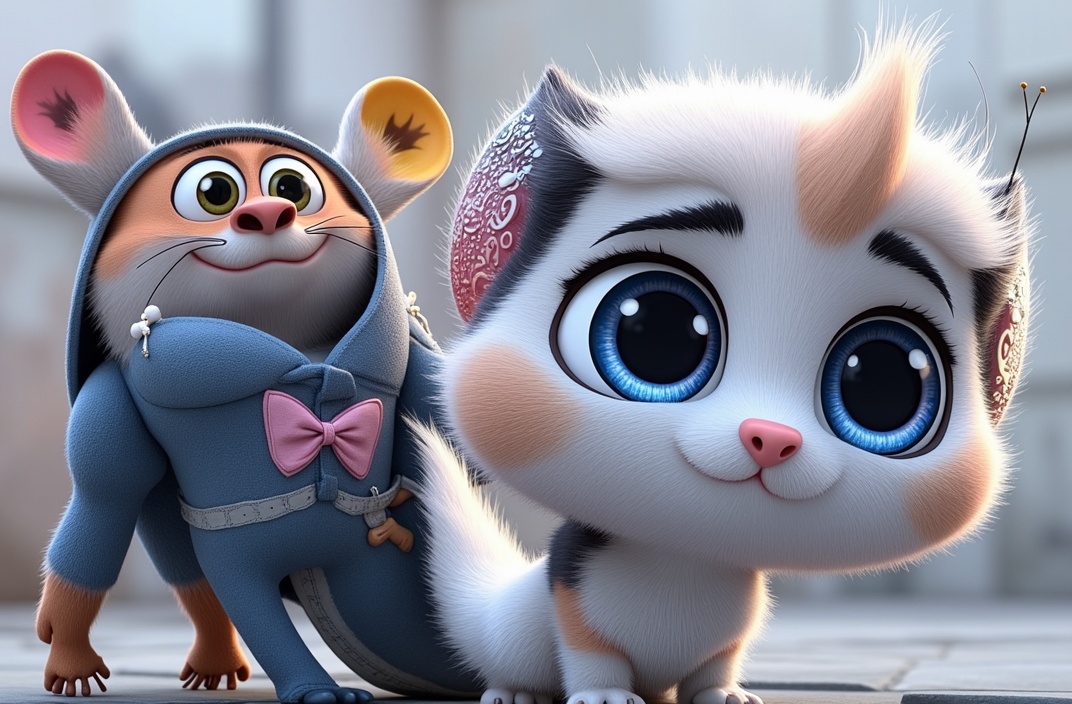 a cute character with big expressive eyes, disney pixar style