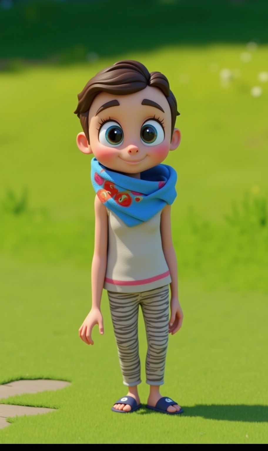a cute character with big expressive eyes, disney pixar style
