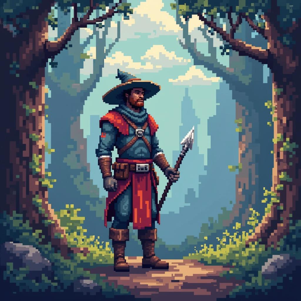 a character in a fantasy world, pixel art style