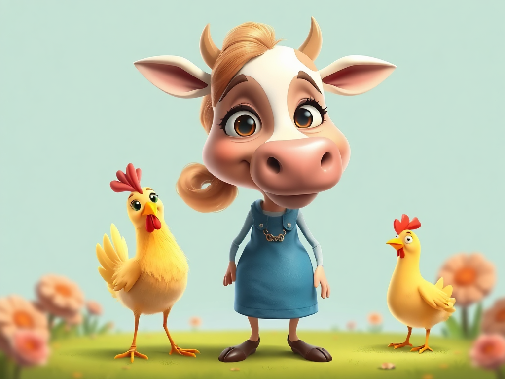 A whimsical caricature of Mom character of "cow and chicken" animation
