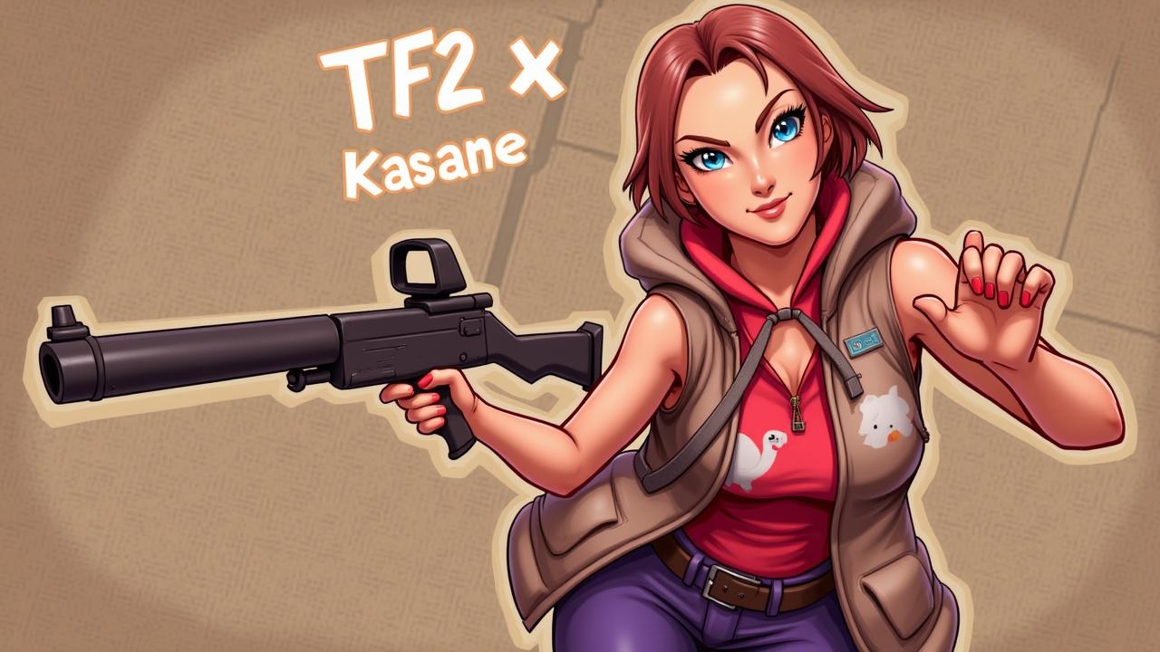 pls make me a team fortress 2 thumbnail with Kasane Teto and add a map from the game as a background and make the picture more like ai 
