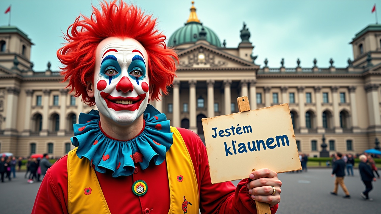 a thumbnail with rafał trzaskowski, a polish politic saying that he is a claun. in polish