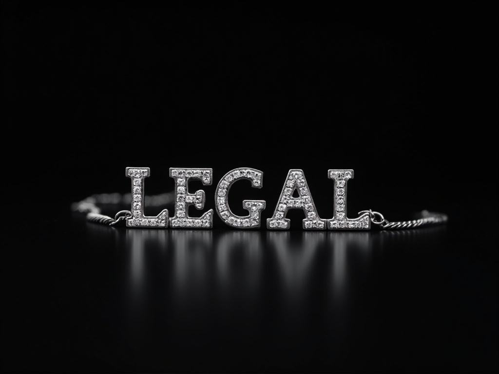 Create a silver chain with shiny diamonds with a name " LEGAL" make the background black, the should be on a doll

