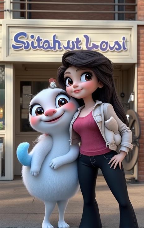 a cute character with big expressive eyes, disney pixar style