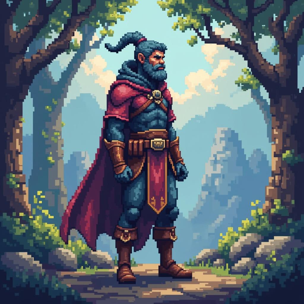 a character in a fantasy world, pixel art style