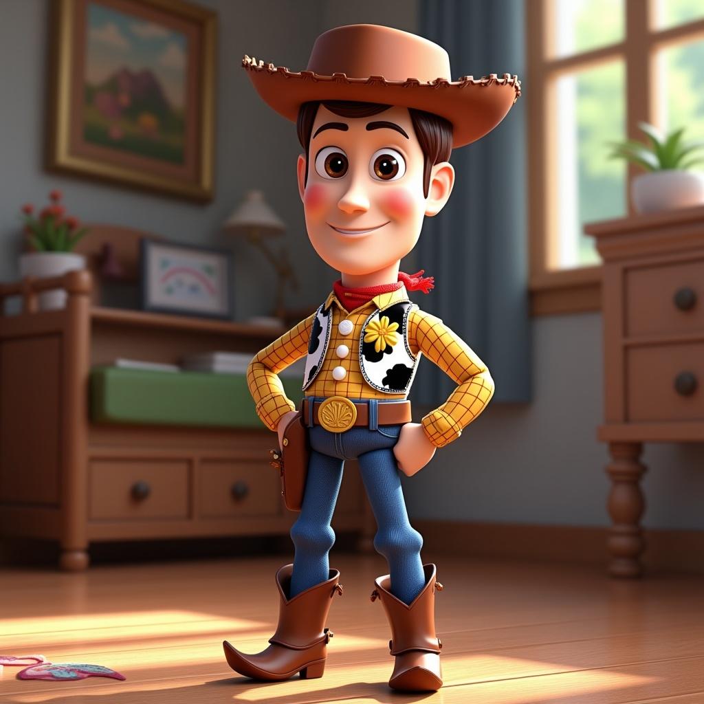vista esse menino de woody do toy story estilo pixar