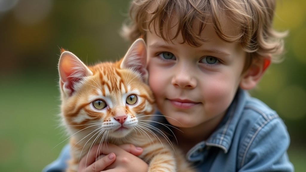 boy holding a cat