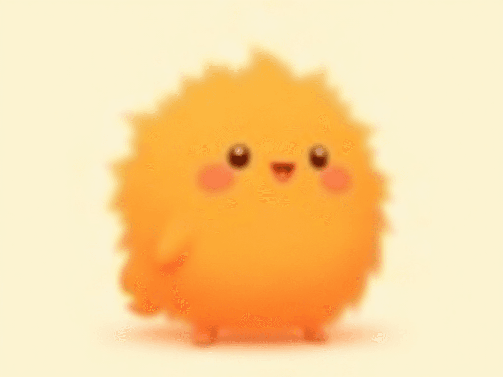 a 2d flat image of a fluffy, squishy, cute and likable orange cartoon character