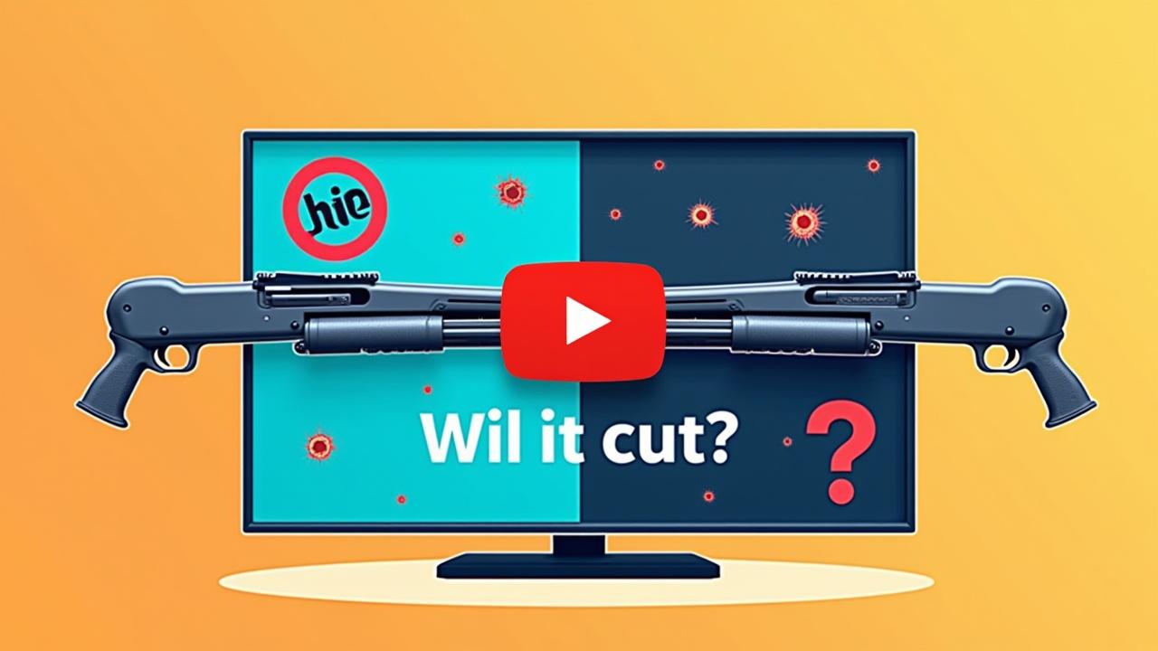 creating a beautiful clickable icon for youtube: Will Shotgun Saiga be able to cut a 43" TV in 20 shots🤔