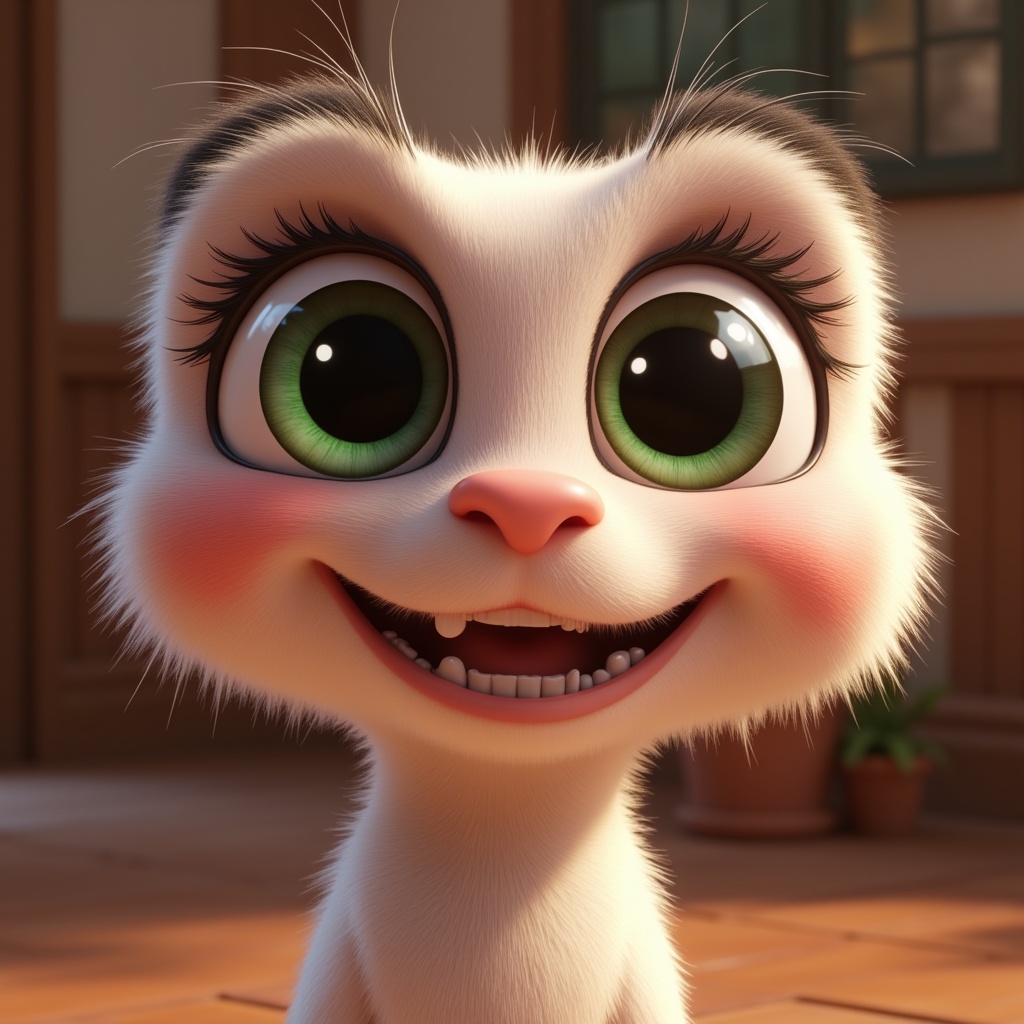 a cute character with big expressive eyes, disney pixar style