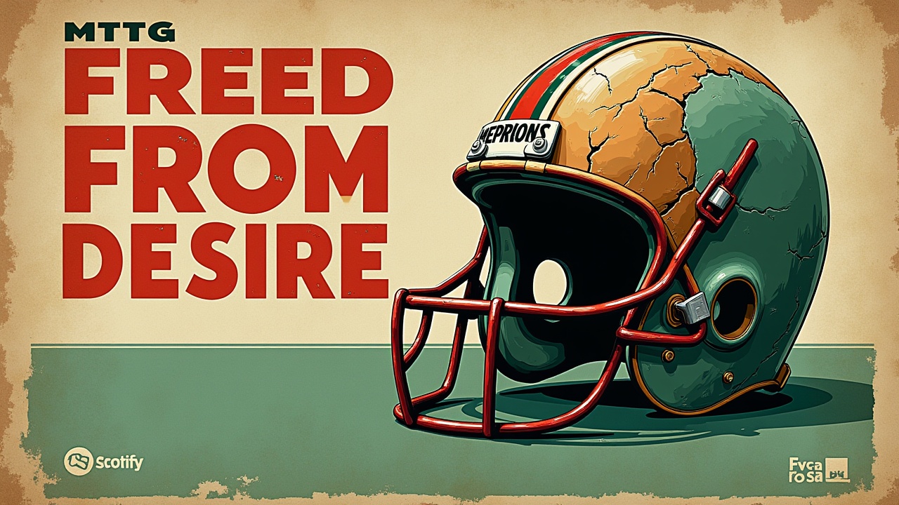 Make a cover in 1920 x 1080 professional personalized format, theme: football, for spotify with the following name: MTG FREED FROM DISIRE