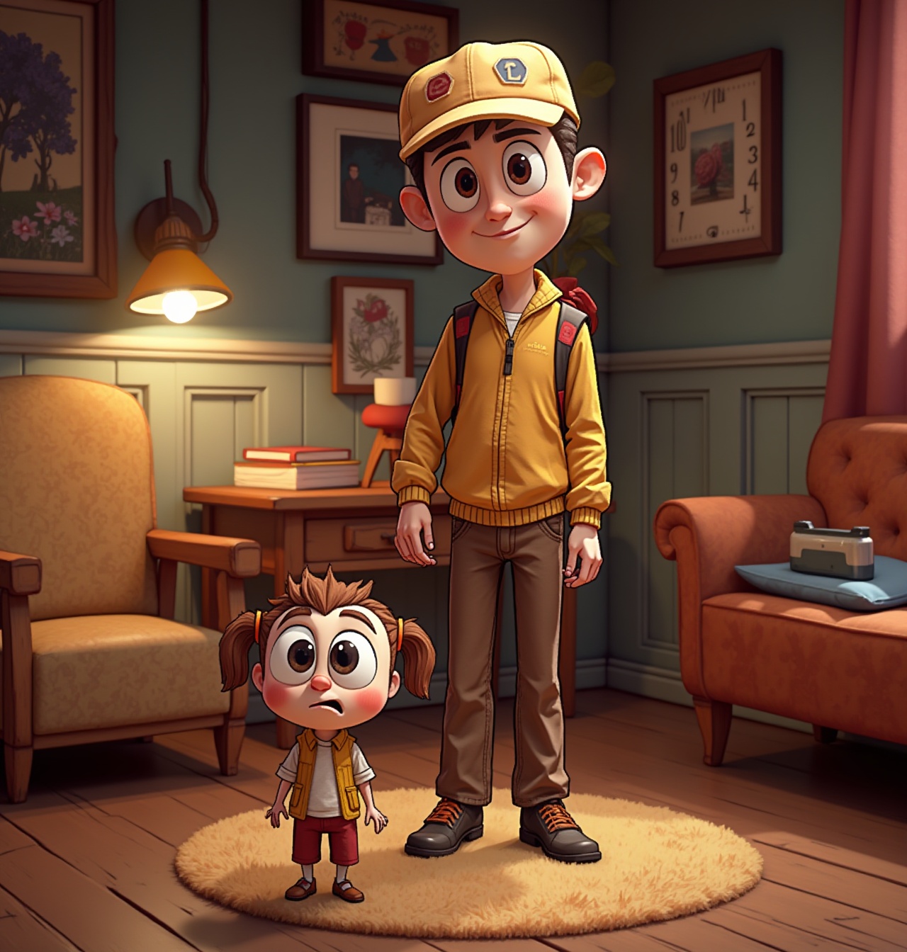 a cute character with big expressive eyes, disney pixar style