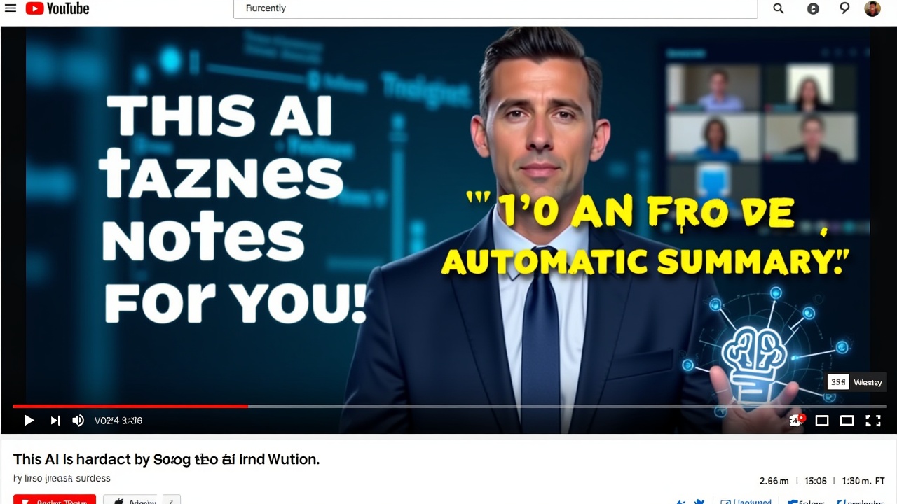 Crée une miniature YouTube professionnelle et accrocheuse. Le personnage principal (moi) est en mode sérieux, concentré, avec un fond high-tech ou IA moderne.

Texte accrocheur (gros, lisible, impactant) :
➡️ “Cette IA note tout à ta place !”
OU
➡️ “Fini les comptes-rendus à la main !”

Ambiance :
- Style pro mais dynamique
- Icône d’un robot ou d’un cerveau IA en train de taper à la place d’un humain
- Arrière-plan flou de réunion ou d’interface de Google Meet/Zoom
- Mise en avant visuelle du mot "RÉSUMÉ AUTOMATIQUE"

Couleurs dominantes :
🔵 Bleu techno, 🟡 Jaune pour le texte, 🔴 accents rouges si besoin

But : impressionner, donner envie de cliquer, inspirer la confiance et la crédibilité d’un expert en IA appliquée
