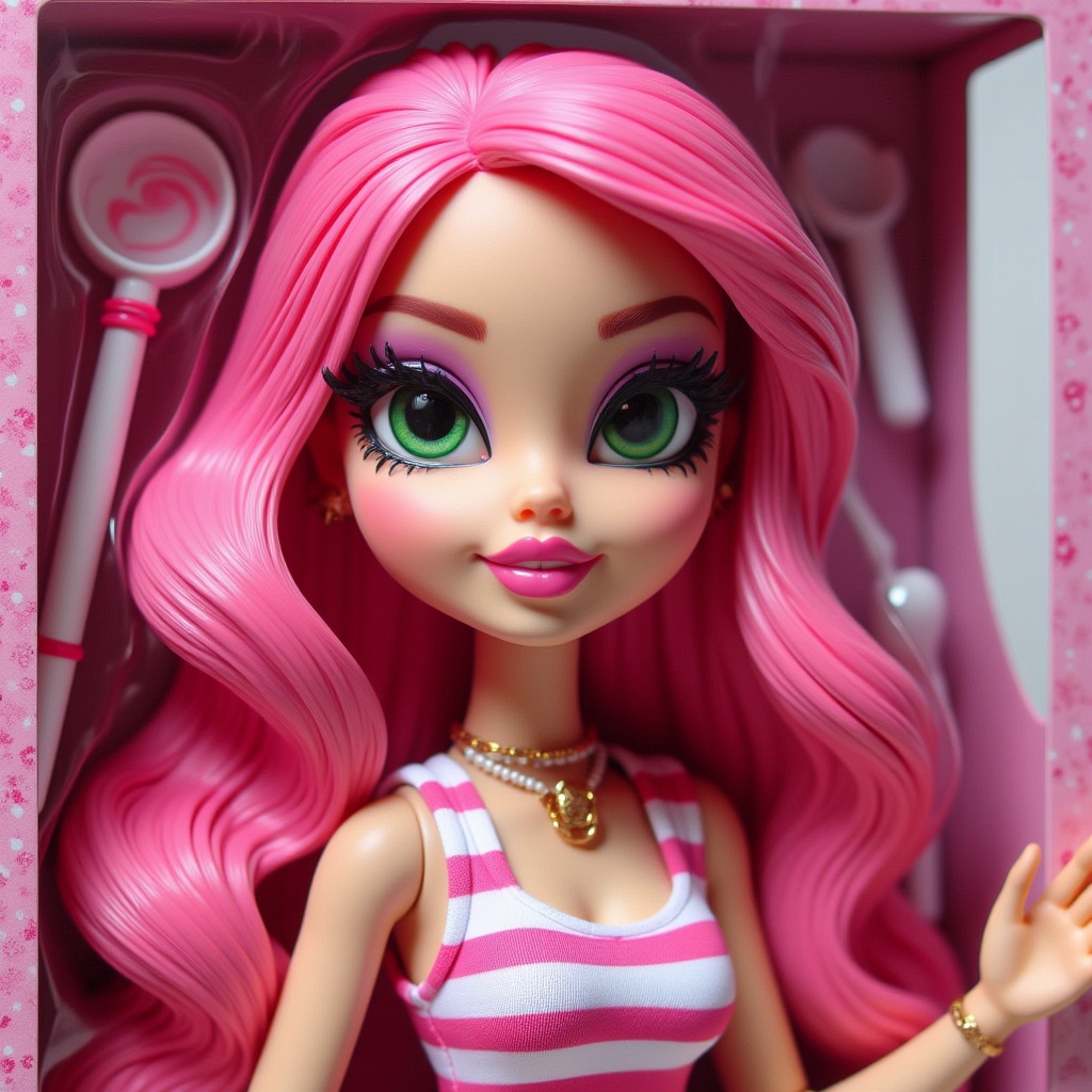Создай арт: 3D-кукла в стиле Bratz, из soft touch пластика.

Персонаж - во весь рост, повторяет внешность и аутфит с моего фото. Копируй каждую деталь: прическу, губы, глаза, черты и пропорции лица. Одежда - точь-в-точь, с акцентом на стиль и текстуры. Кукла лежит в пластиковом углублении, которое повторяет её силуэт. Создай коллекционную экшн-фигурку человека как дорогую игрушку в упаковке.

Стиль: максимально реалистичный, как для рекламы или сториз (соотношение 9:16).

Имя Анна- буквы впечатаны и
выгравированы на коробке Аксессуары внутри коробки:

Разложены рядом с куклой по своим местам в отдельных ячейках аксессуары, которые подходят мне по атмосфере и характеру.
